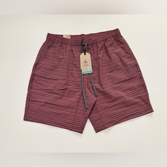 PrAna Men's XL Pull On Metric E-Waist Board 8" Stretch Shorts Rust Stripe NWT - Picture 6 of 15